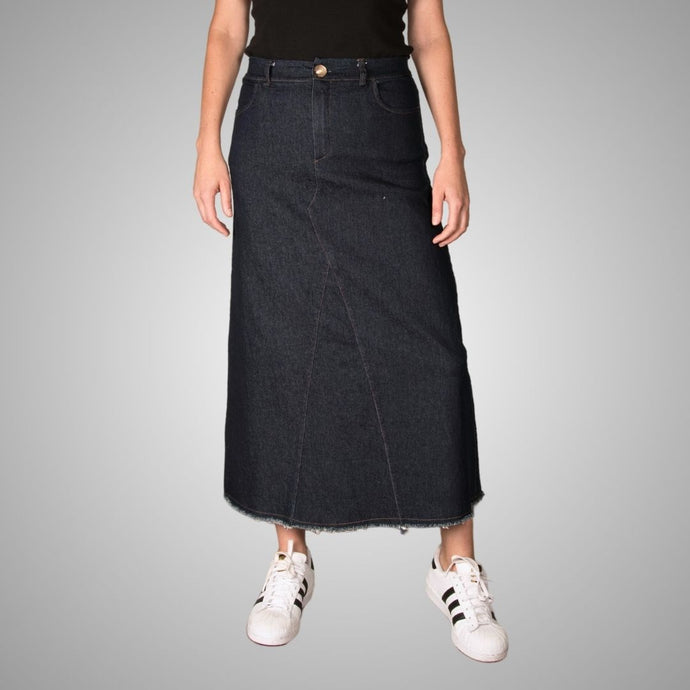 LONG DENIM SKIRT DARK BLUE